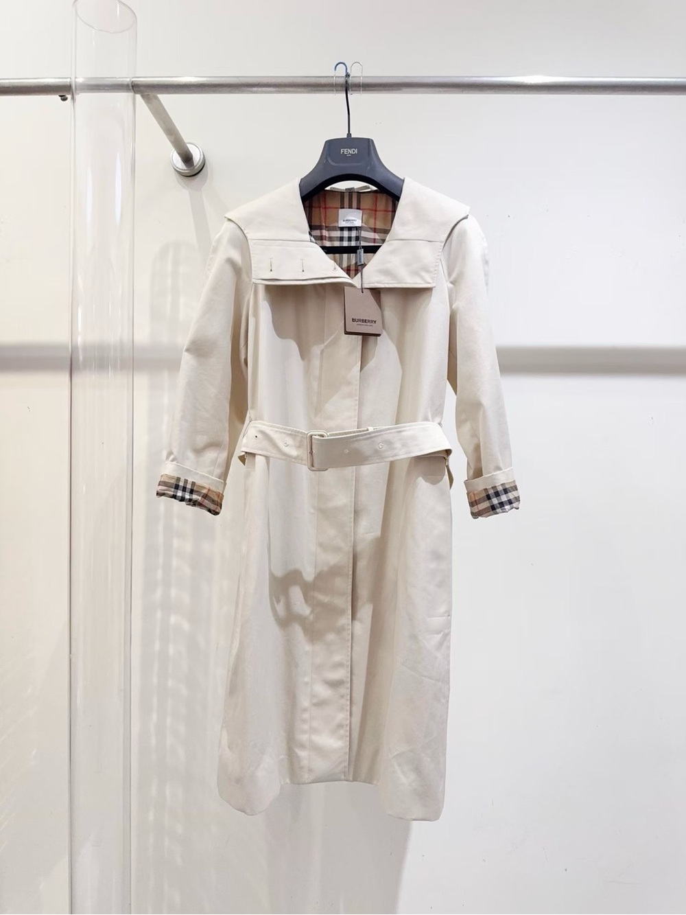 Burberry Cream Trench Coat with Signature Check Lining